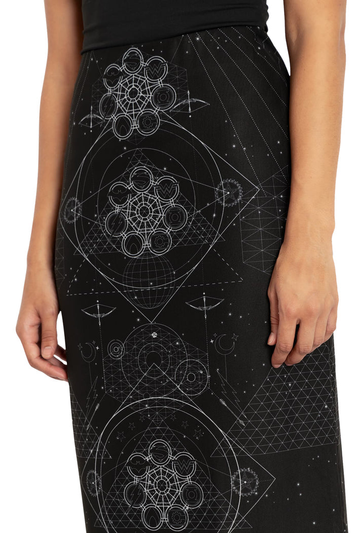 BlackMilk Clothing x Warner Brothers DC - DC Ometry Sheer Midaxi Tube Skirt - Warner Bros. Merchandise - Collaboration apparel - Licenced.