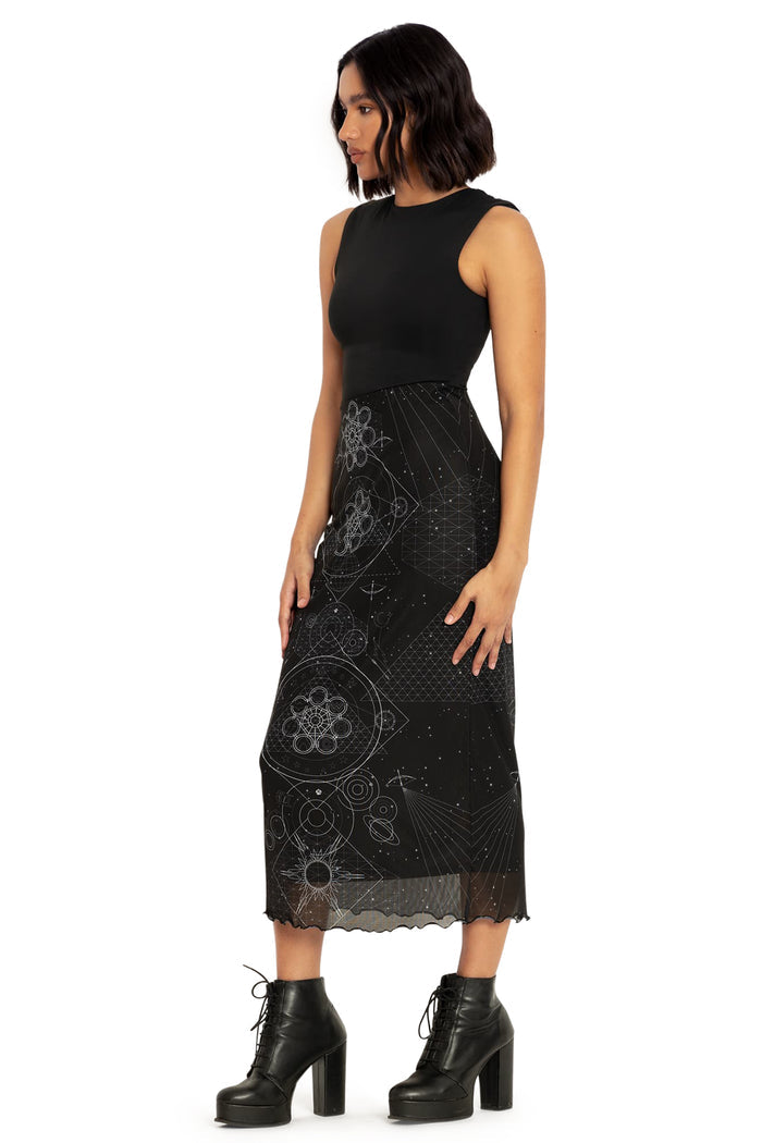 BlackMilk Clothing x Warner Brothers DC - DC Ometry Sheer Midaxi Tube Skirt - Warner Bros. Merchandise - Collaboration apparel - Licenced.
