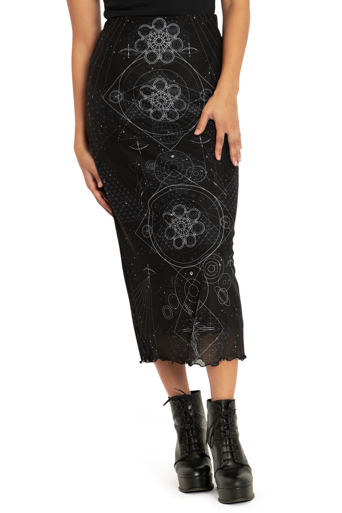 BlackMilk Clothing x Warner Brothers DC - DC Ometry Sheer Midaxi Tube Skirt - Warner Bros. Merchandise - Collaboration apparel - Licenced.