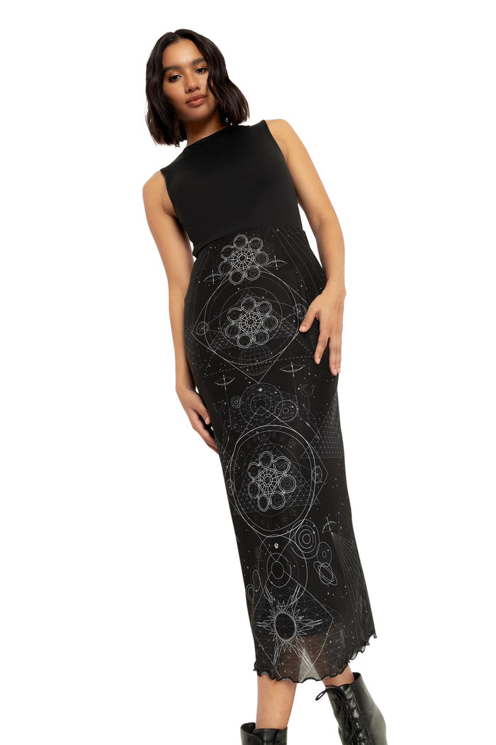BlackMilk Clothing x Warner Brothers DC - DC Ometry Sheer Midaxi Tube Skirt - Warner Bros. Merchandise - Collaboration apparel - Licenced.