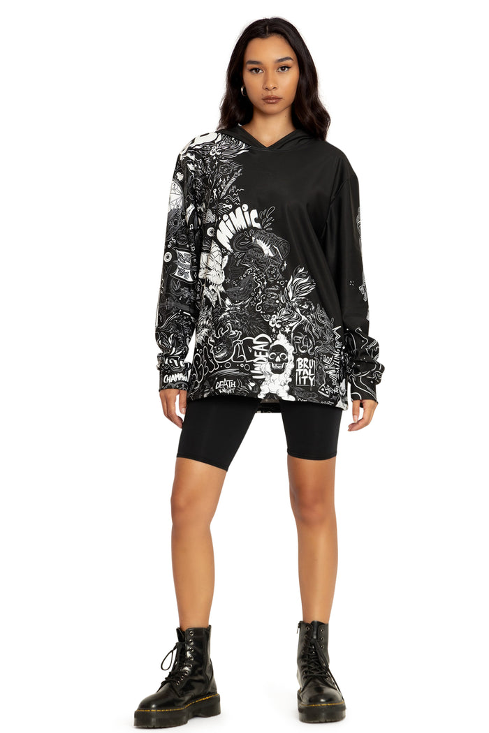 BlackMilk Clothing x Dungeons & Dragons - Dungeons And Dragons Graffiti Hoodie Sweater - Dungeons & Dragons Merchandise - Collaboration apparel - Licenced.