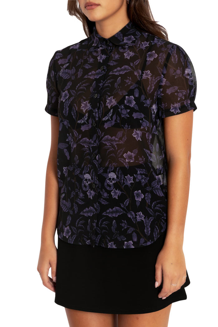 BlackMilk Clothing - Deadly Nightshade Puff Sleeve Cute As A Button Shirt