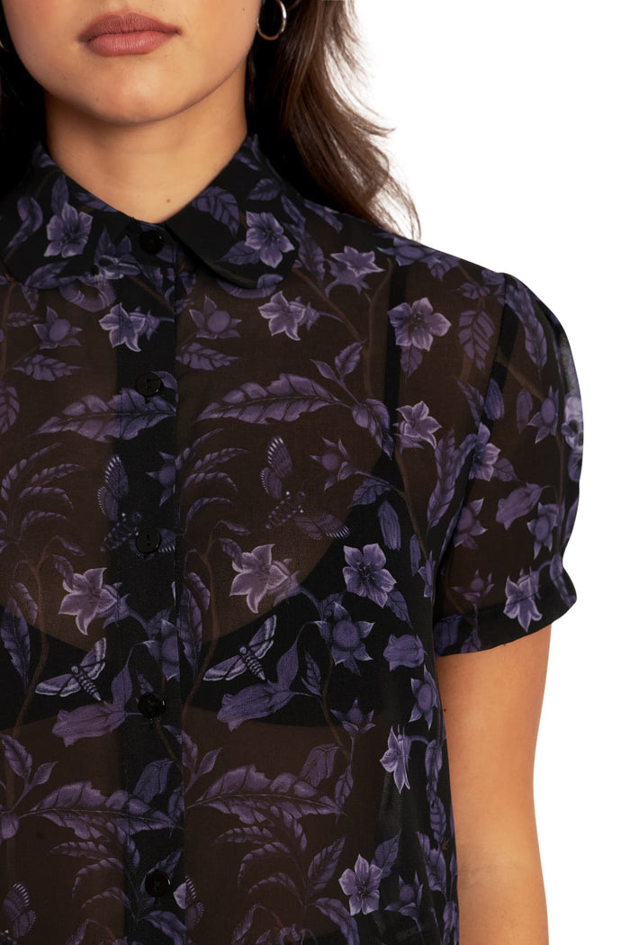 BlackMilk Clothing - Deadly Nightshade Puff Sleeve Cute As A Button Shirt