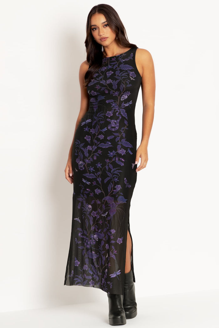 Deadly Nightshade Sheer Column Maxi Dress