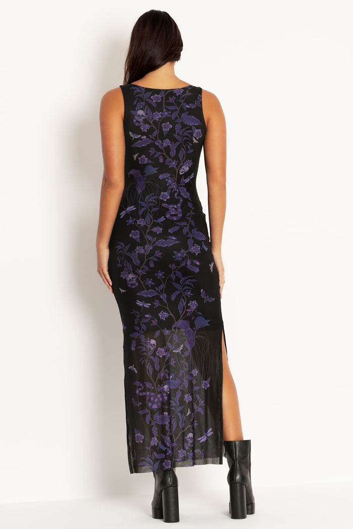 Deadly Nightshade Sheer Column Maxi Dress