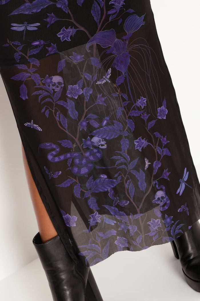 Deadly Nightshade Sheer Column Maxi Dress