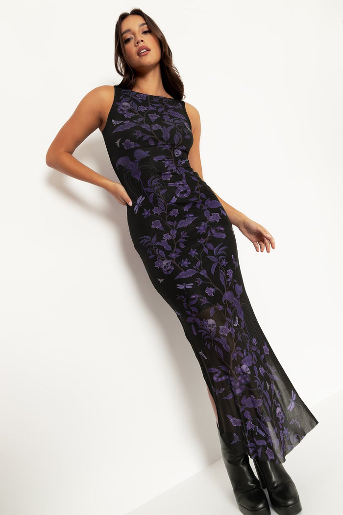 Deadly Nightshade Sheer Column Maxi Dress