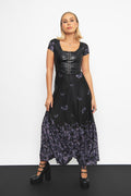 Deaths Head Hawksmoth Cap Sleeve Maxi Dress featuring a flowing maxi silhouette, cap sleeves and intricate moth artwork, perfect for gothic fashion, special occasions and elevated everyday wear.