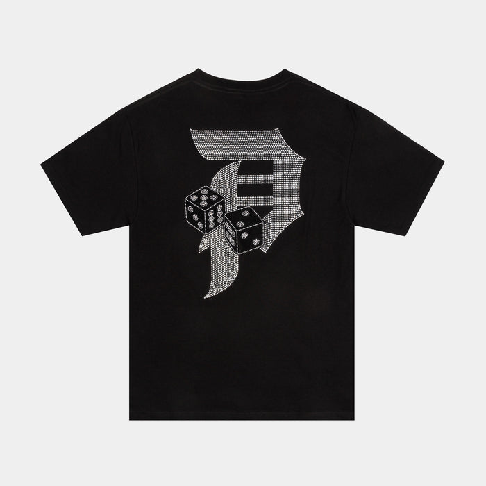 Dice Rhinestone Mens Short Sleeve Shirt (Black/Grey)