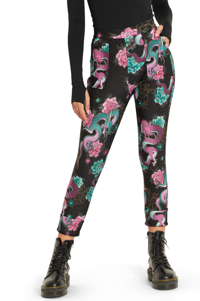BlackMilk Clothing - Dragon Bouquet Cuffed Pants