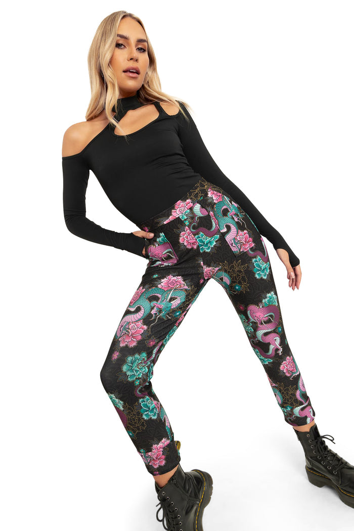 BlackMilk Clothing - Dragon Bouquet Cuffed Pants