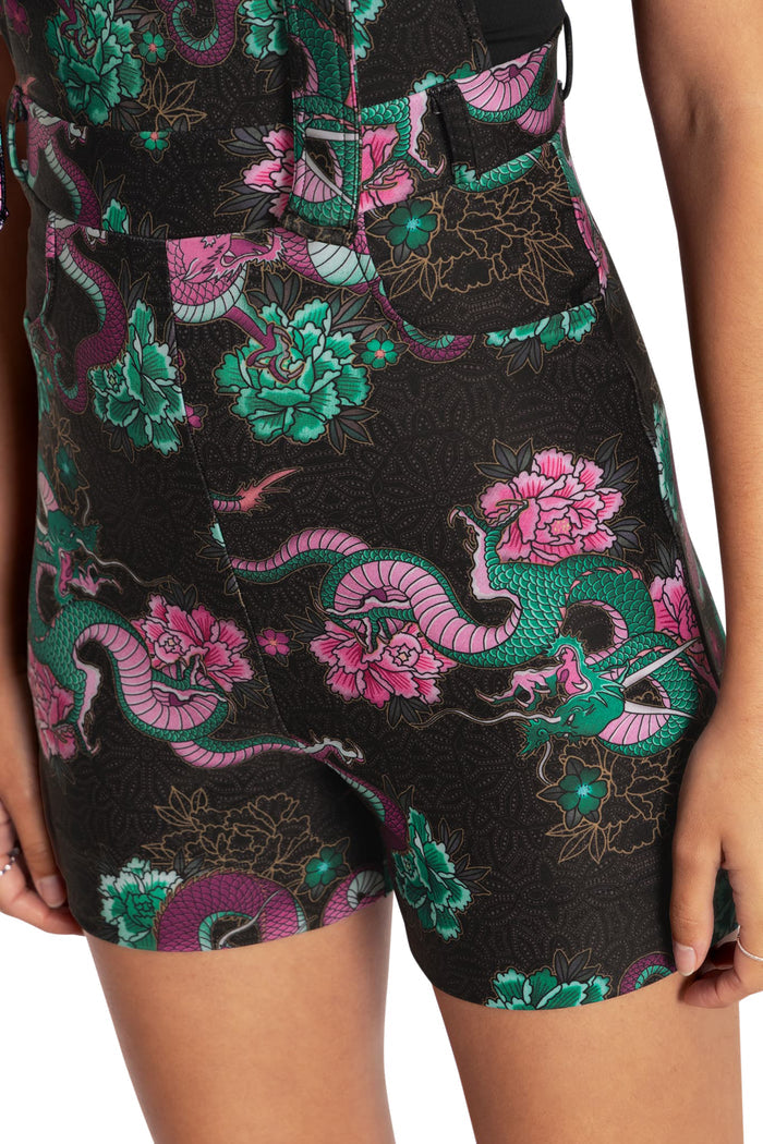 BlackMilk Clothing - Dragon Bouquet Short Pocket Overalls