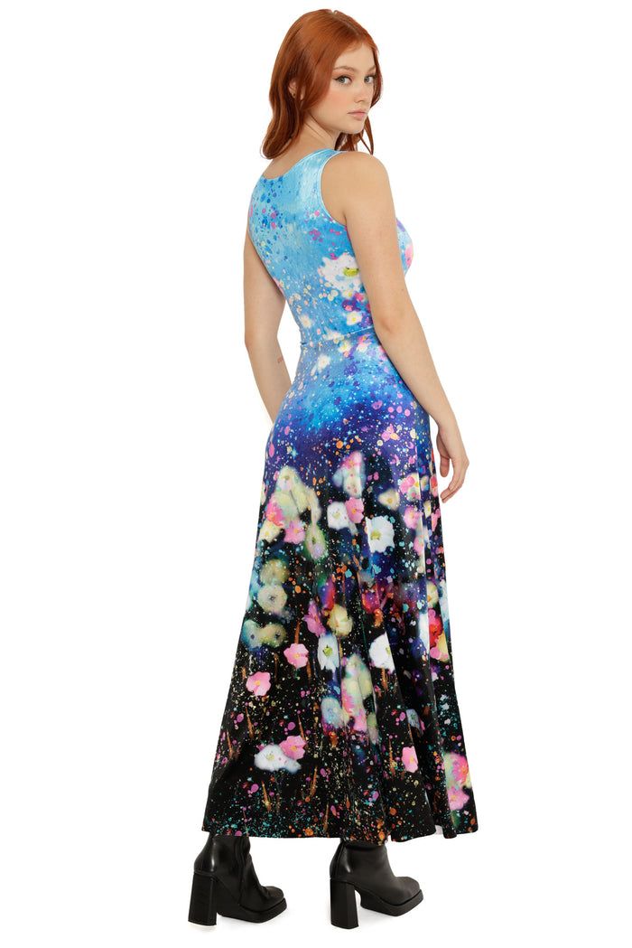 Dreaming in Twilight Watercolours Velvet Princess Maxi Dress