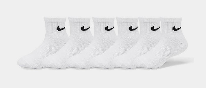 Dri Fit Logo 6 pack Ankle Preschool Socks (White)