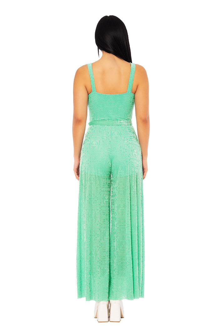 Avatar: The Last Airbender x BlackMilk Earth Kingdom jumpsuit featuring burned velvet fabric and all over Earth Kingdom inspired print, licensed Avatar apparel