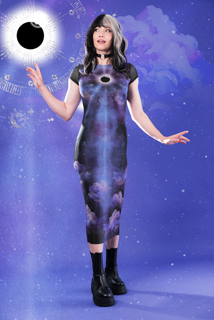 Eclipse Sheer Cap Sleeve Bodycon Maxi Dress