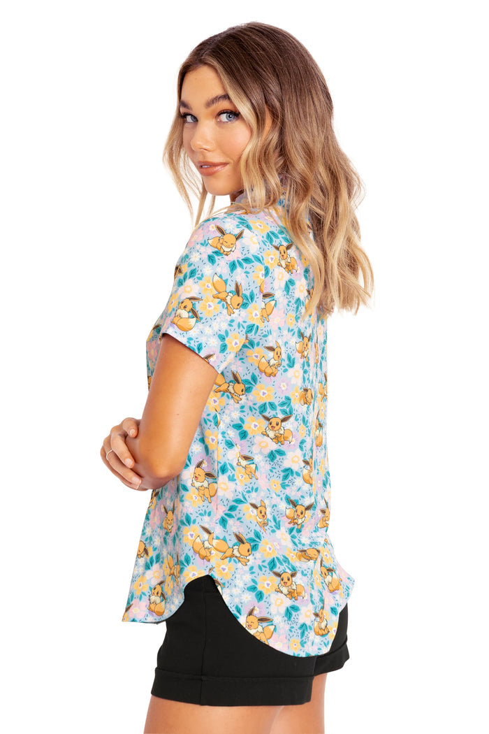 BlackMilk Clothing x Pokemon - Pokemon Eevee Garden Button Up Shirt - Pokémon Merchandise - Collaboration apparel - Licenced.