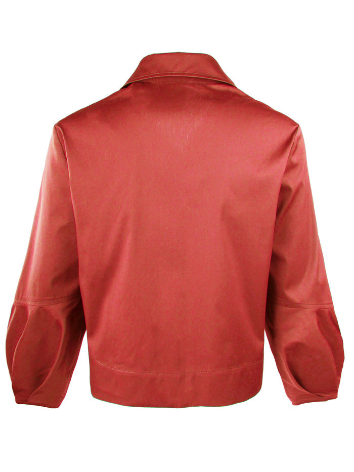Emmy, Pleated Cuff Cropped Poplin Shirt, Cinnamon Silky Poplin