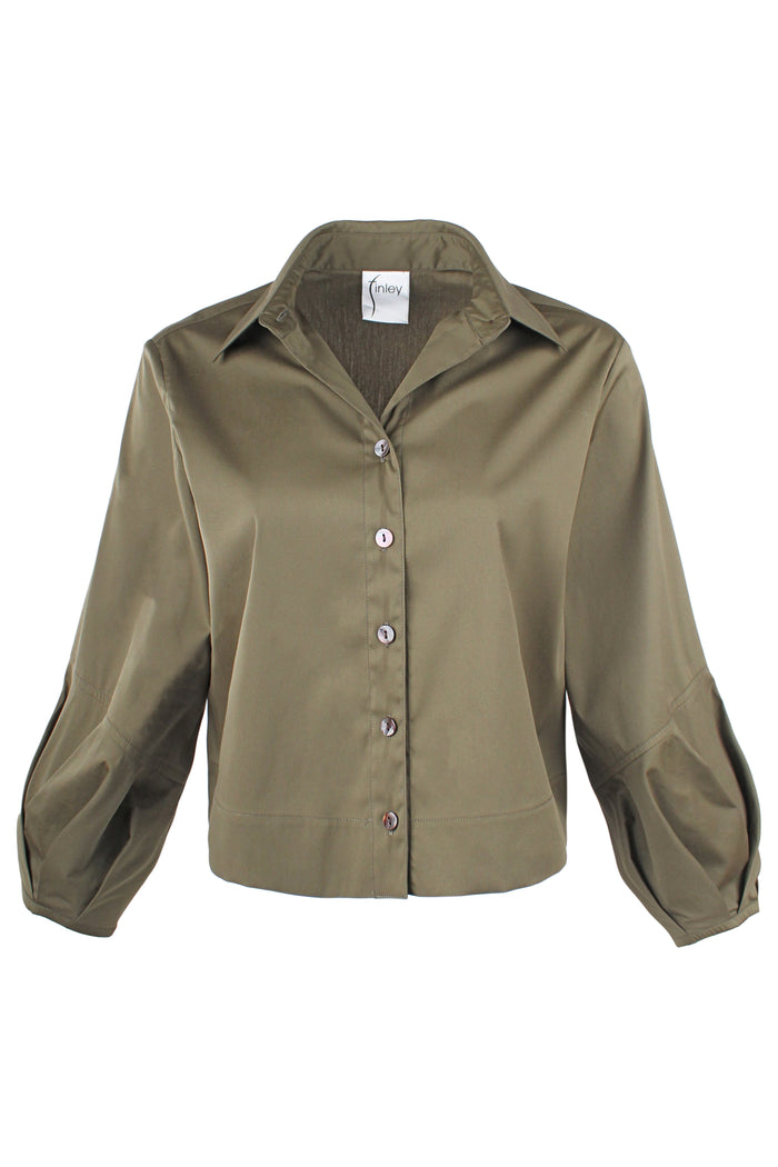 Emmy, Pleated Cuff Cropped Poplin Shirt, White Silky Poplin