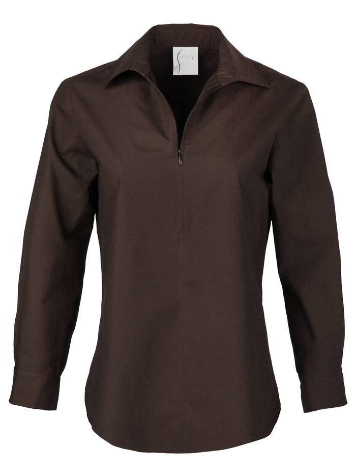 Endora Long Sleeve Half Zip Shirt Chocolate Brown