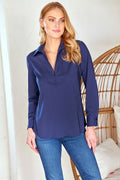 Endora Long Sleeve Half Zip Shirt Navy
