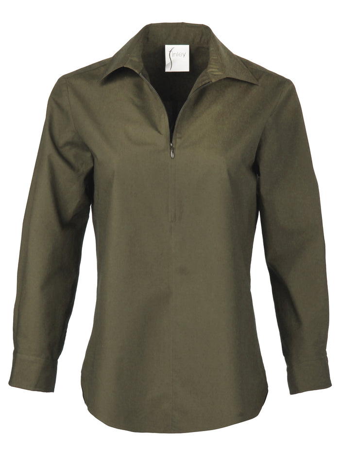 Endora Long Sleeve Half Zip Shirt Olive
