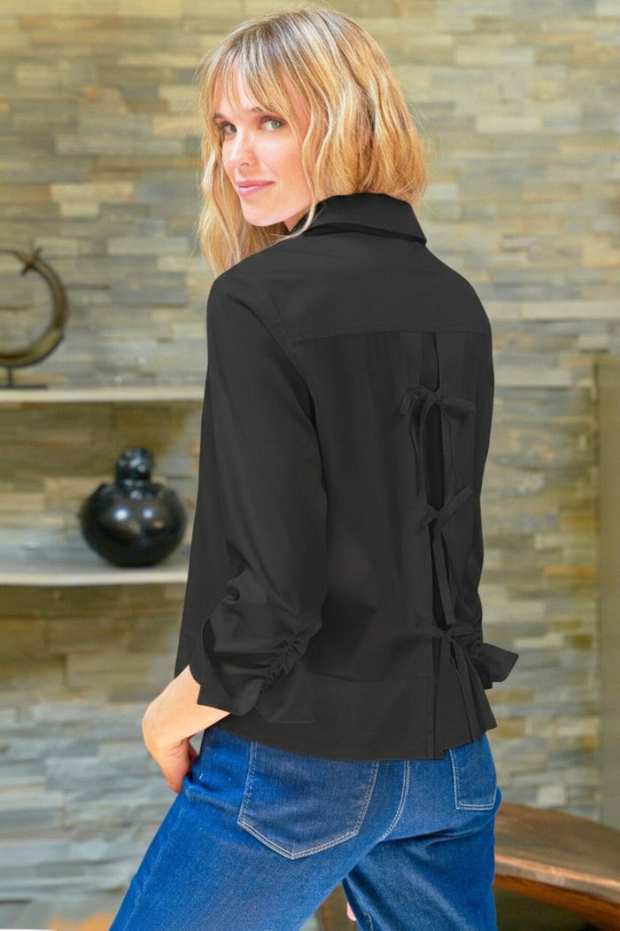 Eugenie Bow Back Shirt Black Silky Poplin