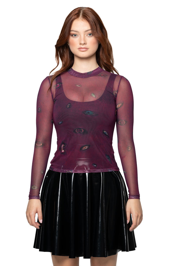Eye Attire Sheer High Neck Long Sleeve Top