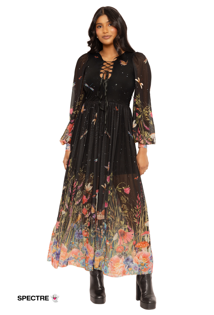 Fairytale Floral Sheer Bishop Maxi Dress
