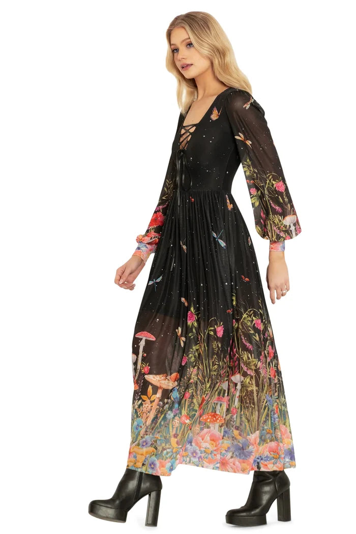 Fairytale Floral Sheer Bishop Maxi Dress