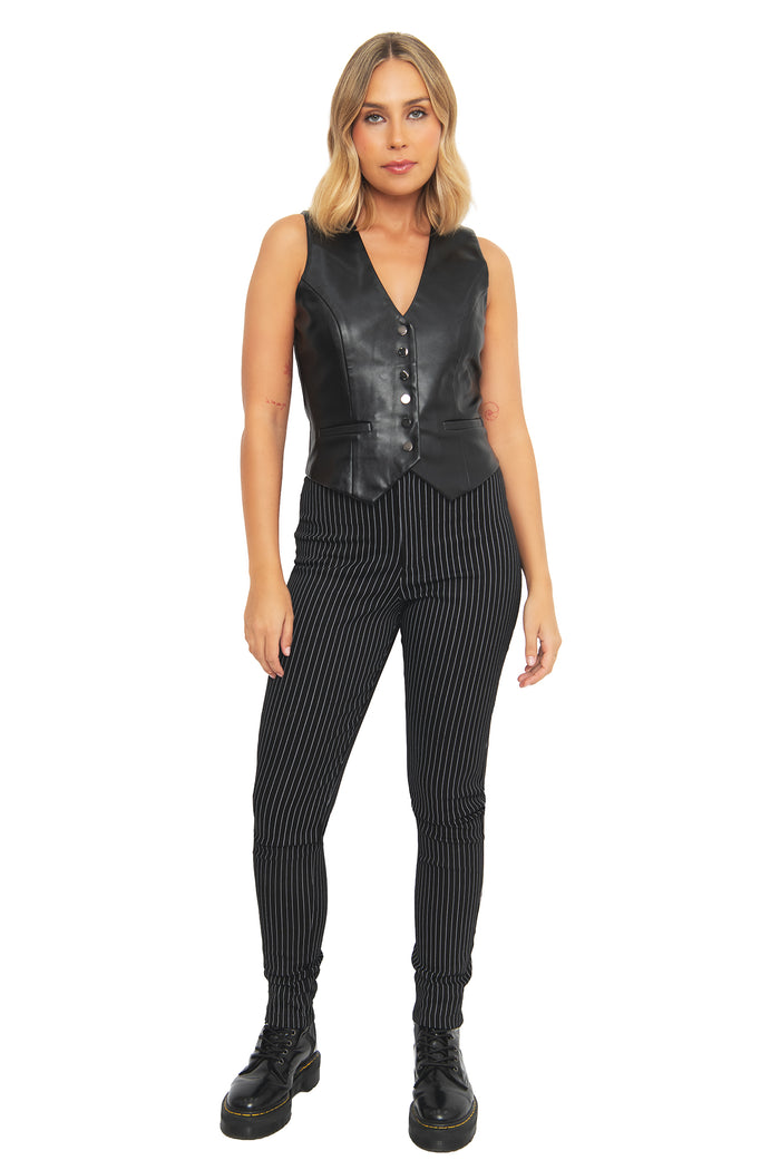 Faux Leather Black Waistcoat - Sample