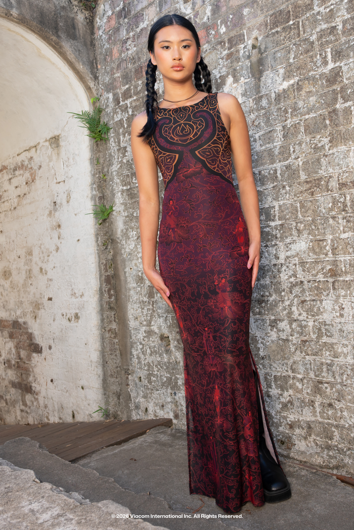 Avatar: The Last Airbender x BlackMilk Fire Nation Trio Tank Column Maxi Dress, official Avatar clothing and licensed Avatar fashion inspired by the Fire Nation