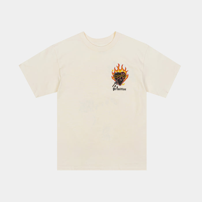 Flames Graphic Mens Short Sleeve Shirt (Cream/Multi)
