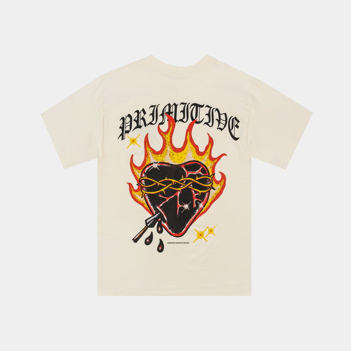Flames Graphic Mens Short Sleeve Shirt (Cream/Multi)
