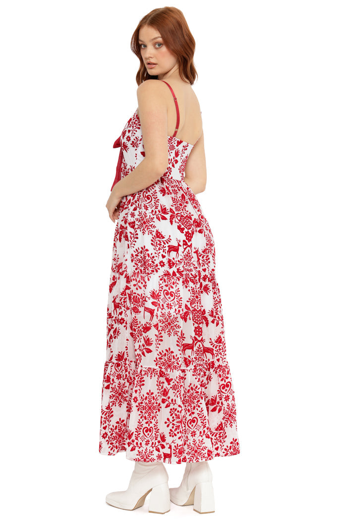 women’s festive tiered maxi dress red holiday outfit idea