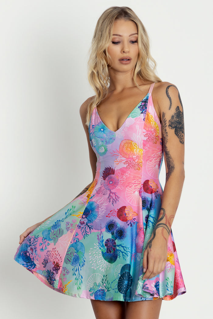 Floral Coral Rainbow Mini Strappy Dress