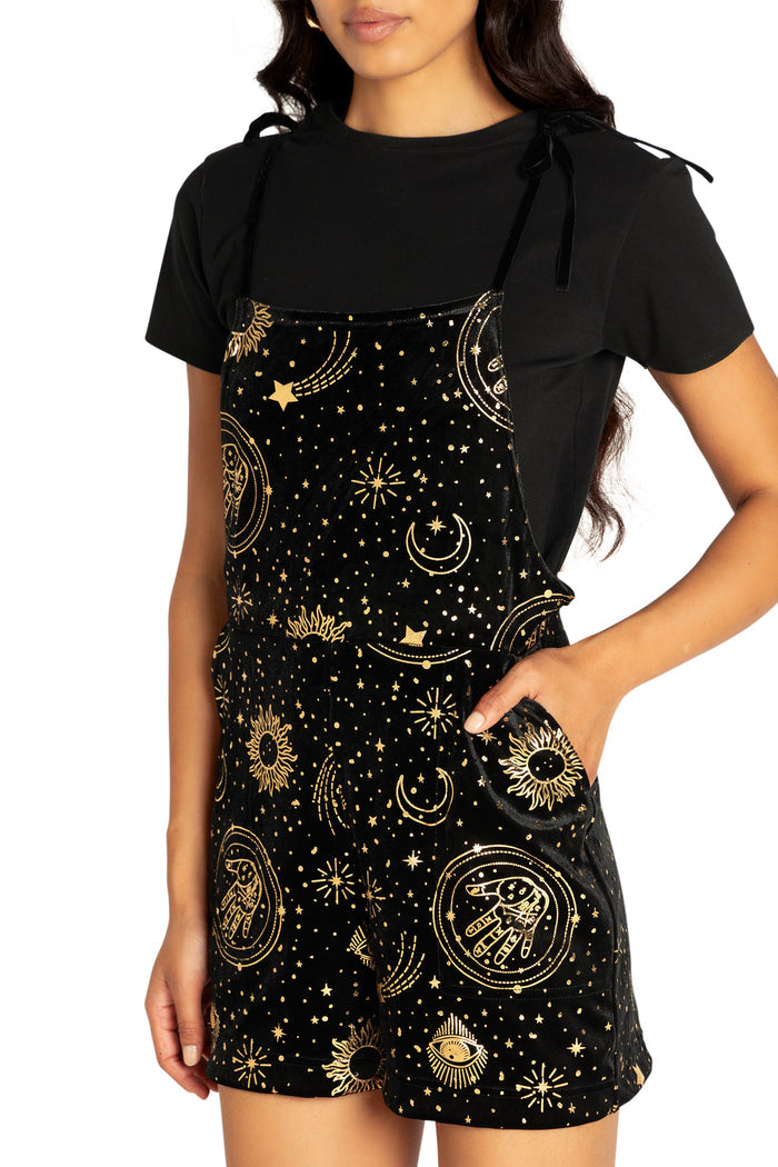 BlackMilk Clothing - Fortune Teller Velvet Tie Playsuit