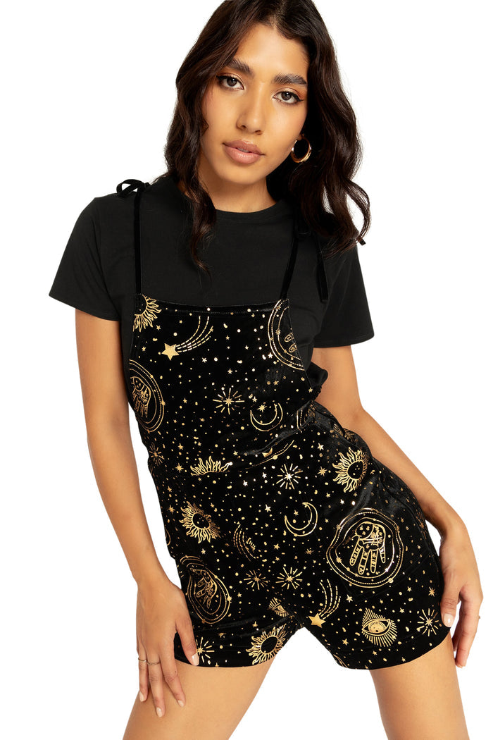 BlackMilk Clothing - Fortune Teller Velvet Tie Playsuit