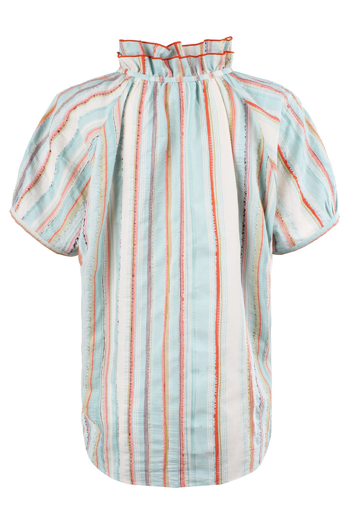 Striped blouse with short sleeves on a white background