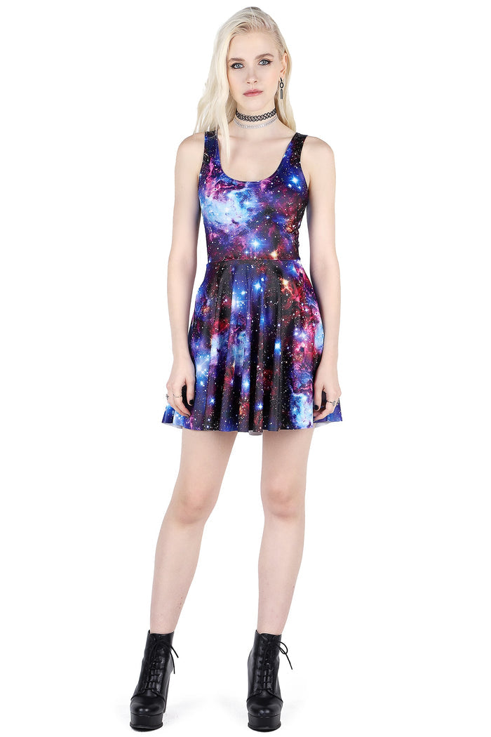 BlackMilk Clothing - Amethyst Galaxy Scoop Skater Dress Back