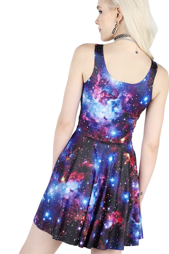 BlackMilk Clothing - Amethyst Galaxy Scoop Skater Dress Back