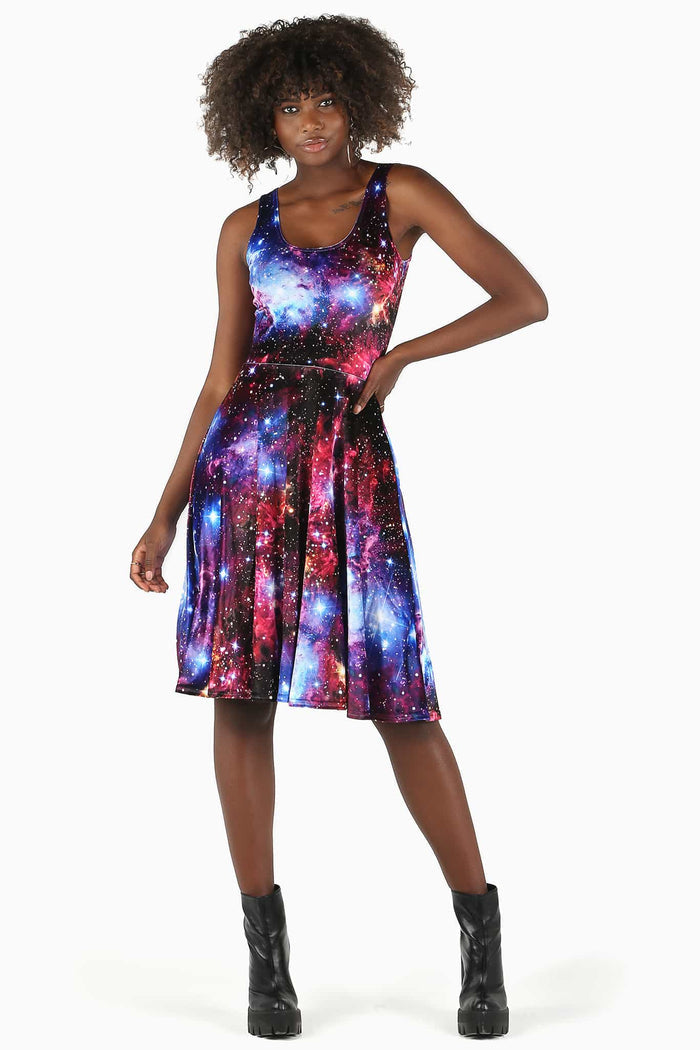 Galaxy Amethyst Velvet Pocket Midi Dress