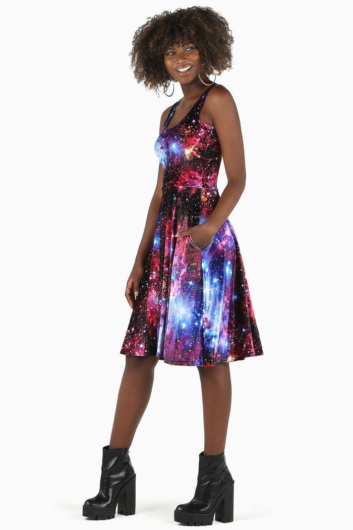 Galaxy Amethyst Velvet Pocket Midi Dress