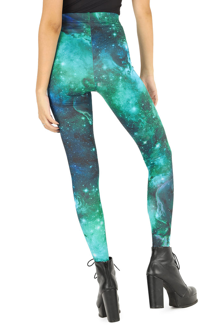 BlackMilk Clothing - Turquoise Galaxy Matte Finish High Waisted Leggings