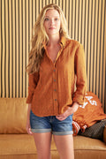 GAMEDAY!! Preppy Shirt Burnt Orange Open Weave Stripe