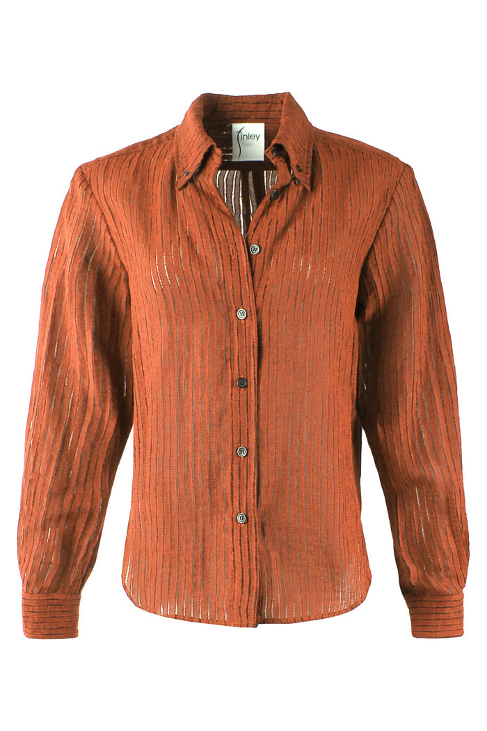 GAMEDAY!! Preppy Shirt Burnt Orange Open Weave Stripe
