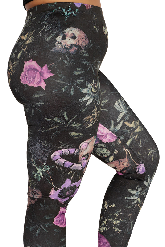 BlackMilk Clothing - Garden Of The Dead Purple Matte Finish High Waisted Leggings