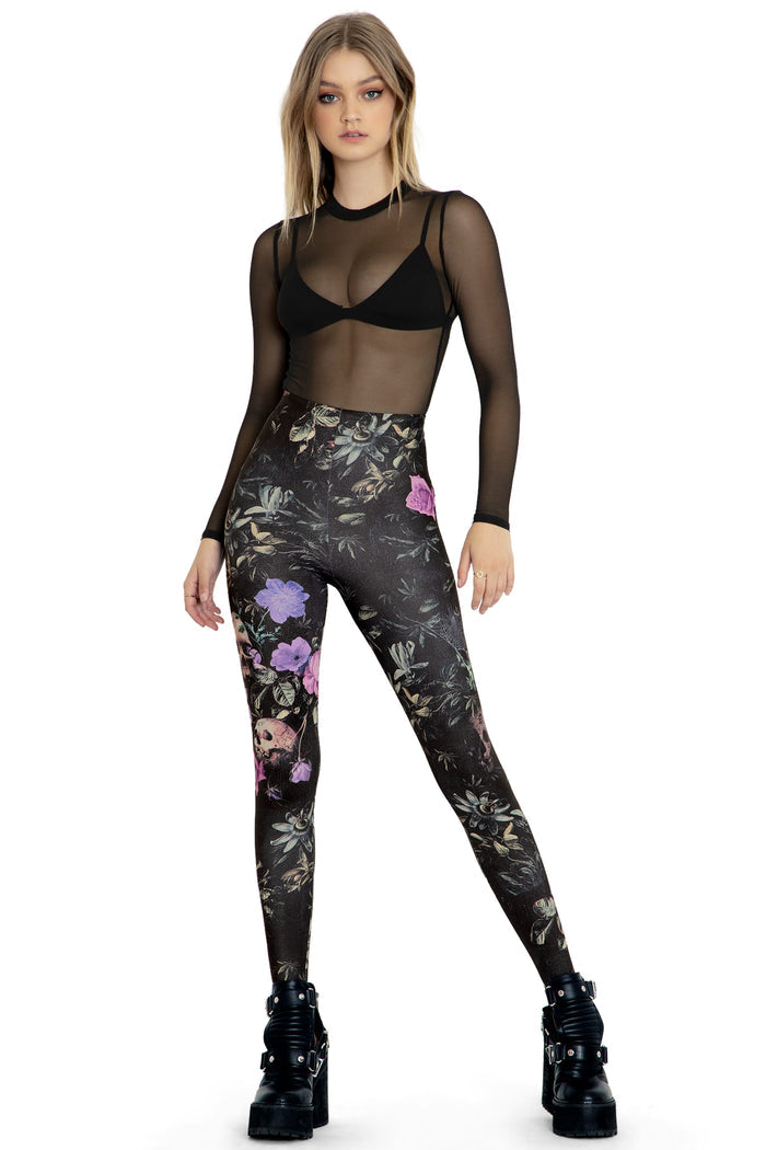 BlackMilk Clothing - Garden Of The Dead Purple Matte Finish High Waisted Leggings
