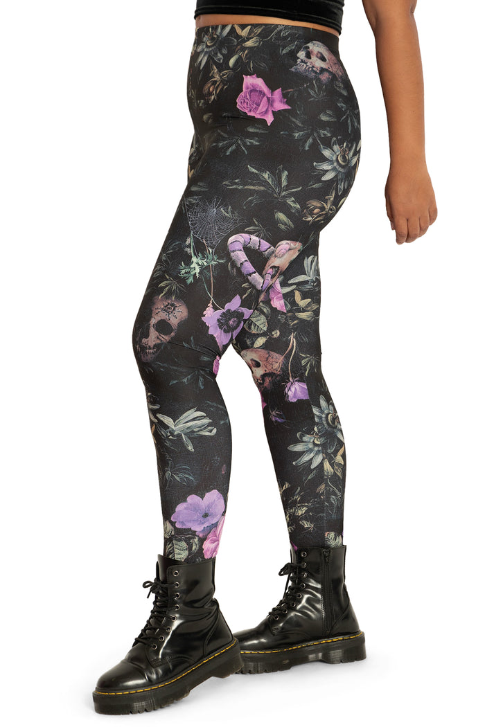 BlackMilk Clothing - Garden Of The Dead Purple Matte Finish High Waisted Leggings