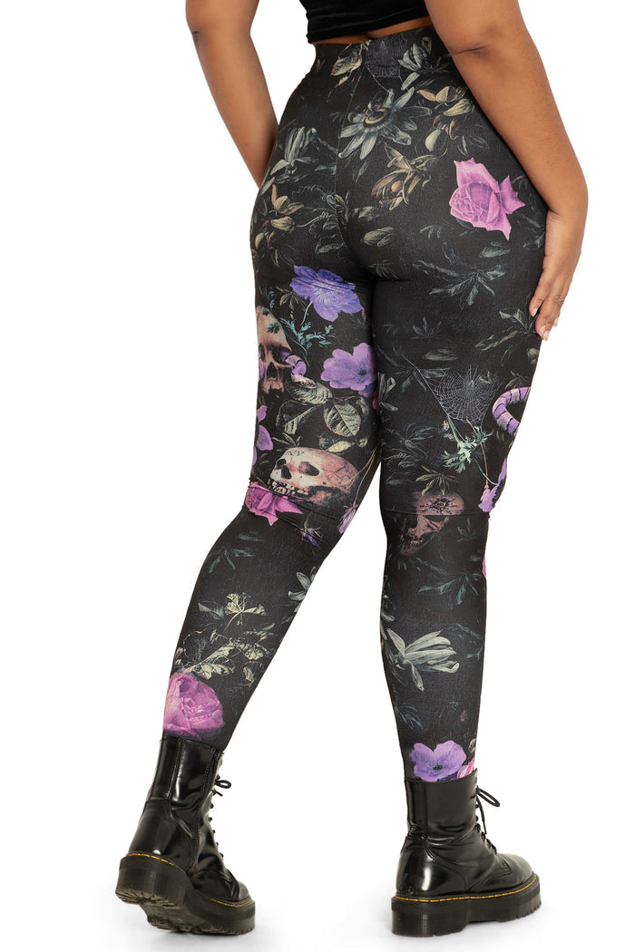 BlackMilk Clothing - Garden Of The Dead Purple Matte Finish High Waisted Leggings